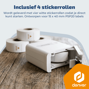 Denver Labelprinter - Bluetooth - Verbinding met smartphone - 15x40mm - Incl. 4 stickerrollen - MBP16