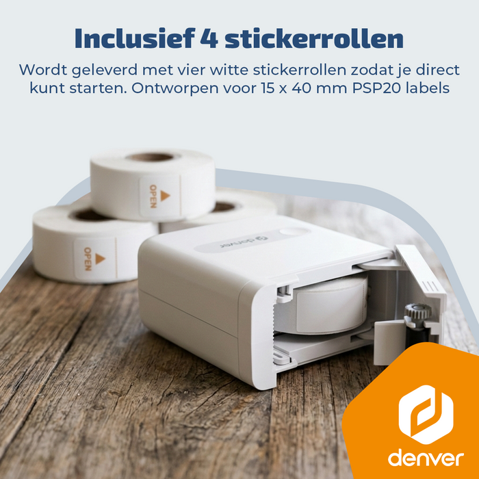 Denver Labelprinter - Bluetooth - Verbinding met smartphone - 15x40mm - Incl. 4 stickerrollen - MBP16