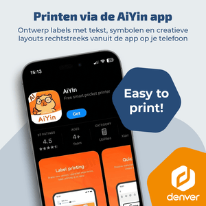 Denver Labelprinter - Bluetooth - Verbinding met smartphone - 15x40mm - Incl. 4 stickerrollen - MBP16