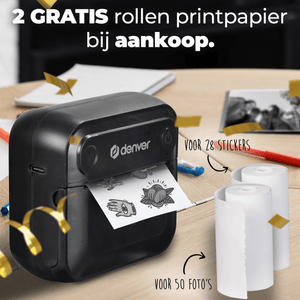 Denver Mini Pocket Printer - Sticker Printer - Thermisch Papier - Bluetooth - Mobiele Fotoprinter - MBP32