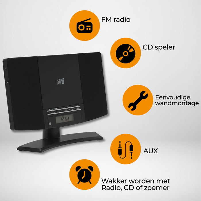Denver Radio CD Speler - Wandmontage - FM Radio - Wekkerradio - 20 voorkeuzezenders - AUX - MC5220B
