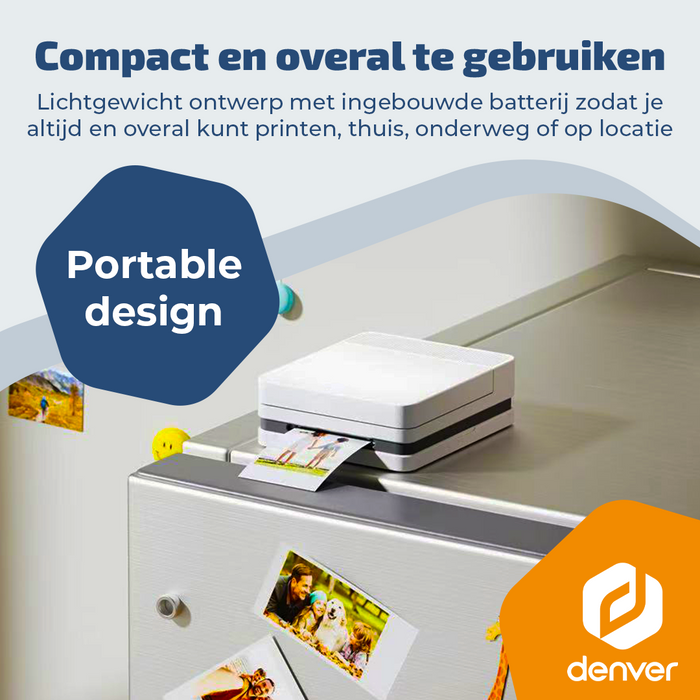 Denver Pocket Printer - Mobiele fotoprinter - Papier/Sticker/Magneet/Tattoo/Warmtepers printer - Incl. 20 printvellen - Bluetooth - MCP6010