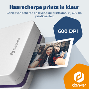 Denver Pocket Printer - Mobiele fotoprinter - Papier/Sticker/Magneet/Tattoo/Warmtepers printer - Incl. 20 printvellen - Bluetooth - MCP6010