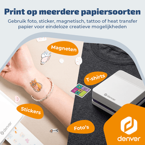 Denver Pocket Printer - Mobiele fotoprinter - Papier/Sticker/Magneet/Tattoo/Warmtepers printer - Incl. 20 printvellen - Bluetooth - MCP6010
