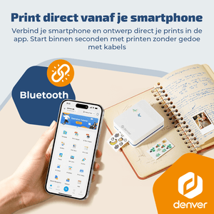 Denver Pocket Printer - Mobiele fotoprinter - Papier/Sticker/Magneet/Tattoo/Warmtepers printer - Incl. 20 printvellen - Bluetooth - MCP6010