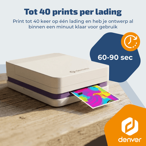 Denver Pocket Printer - Mobiele fotoprinter - Papier/Sticker/Magneet/Tattoo/Warmtepers printer - Incl. 20 printvellen - Bluetooth - MCP6010