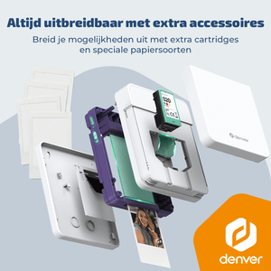 Denver Pocket Printer - Mobiele fotoprinter - Papier/Sticker/Magneet/Tattoo/Warmtepers printer - Incl. 20 printvellen - Bluetooth - MCP6010