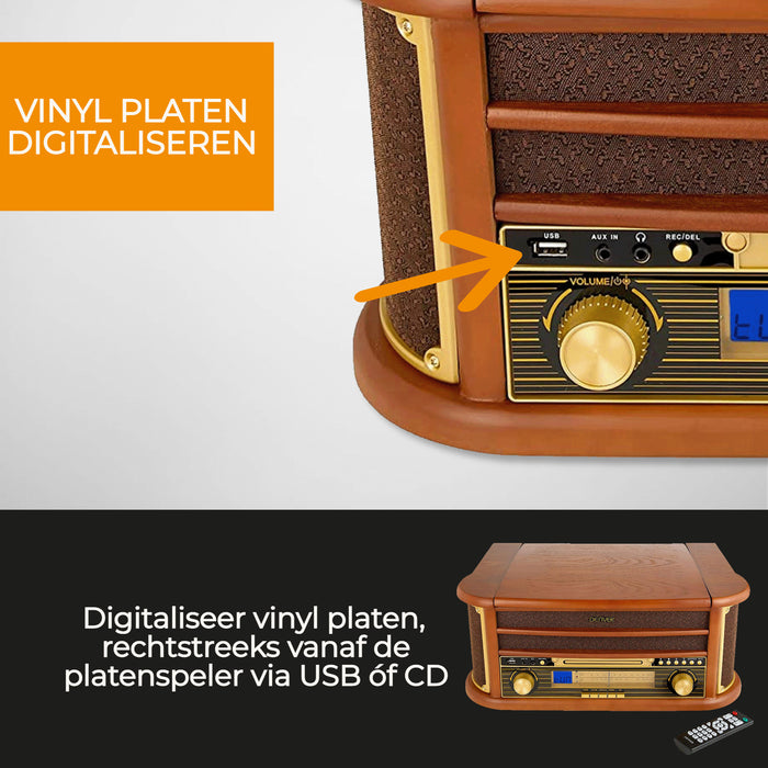 Denver Retro Platenspeler - FM Radio - CD Speler - Cassette - MCR50