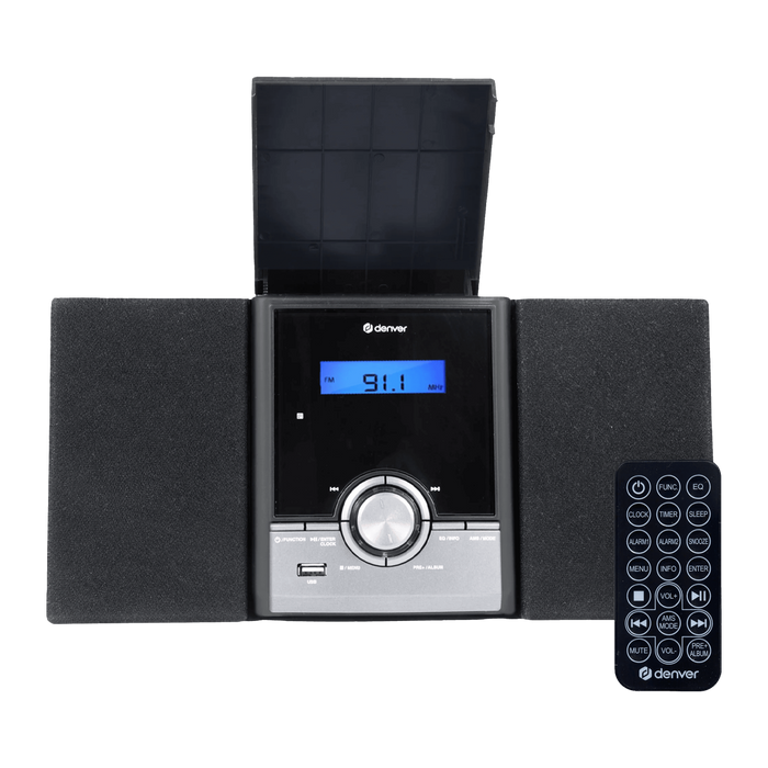 Denver MDA285 stereoset met cd-speler, blauw display en afstandsbediening, vooraanzicht