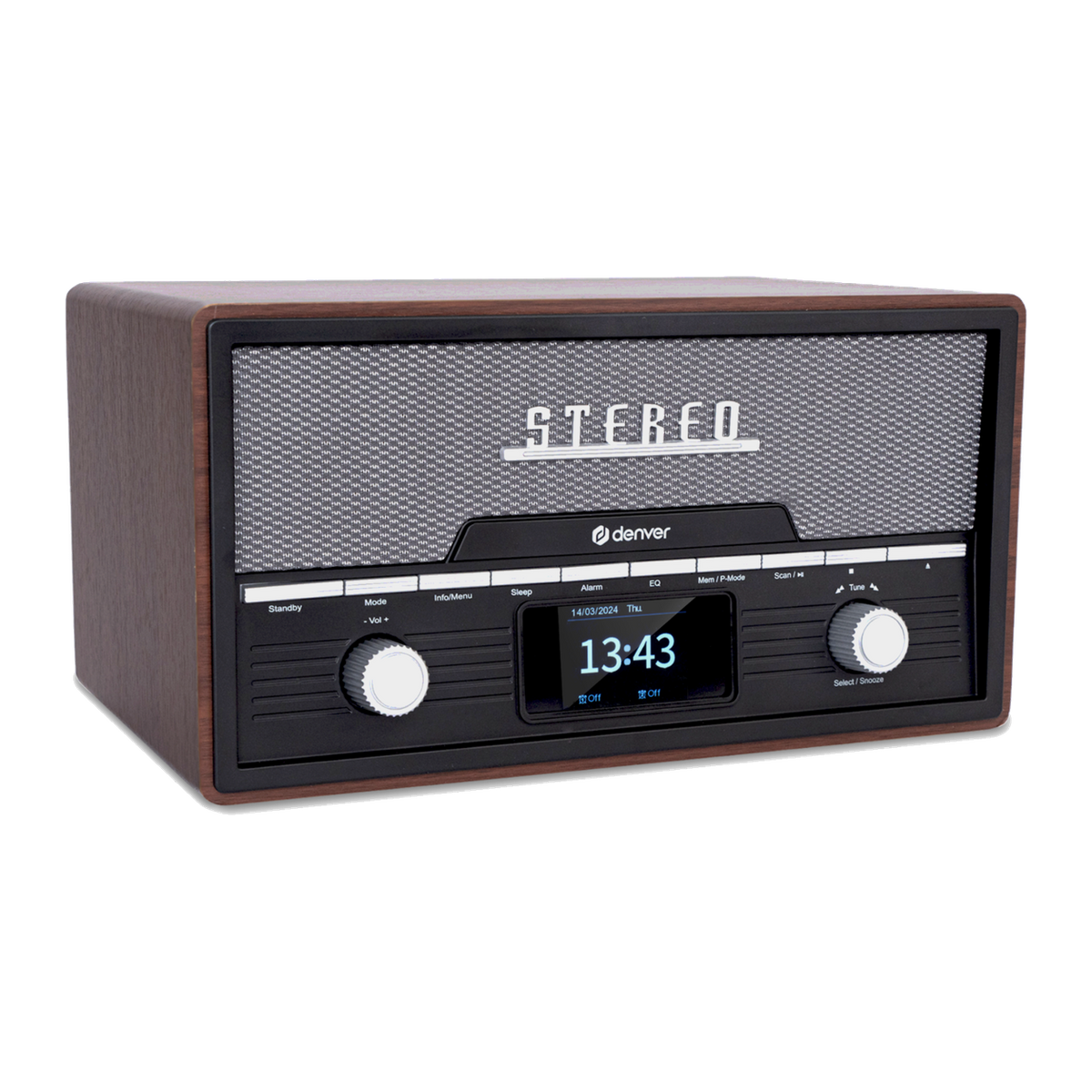 [Donker hout] Denver MDA525 retro DAB+ radio met cd-speler, vooraanzicht
