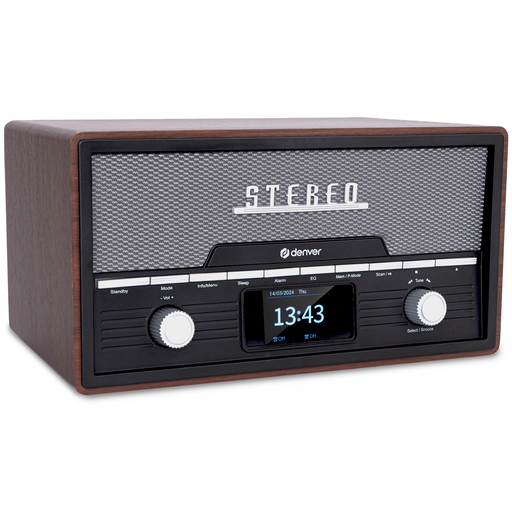 [Darkwood]-Denver DAB Radio CD Speler - Retro Radio - Bluetooth - 20 voorkeuzezenders - DAB /FM / AUX - MDA525-Denvershop