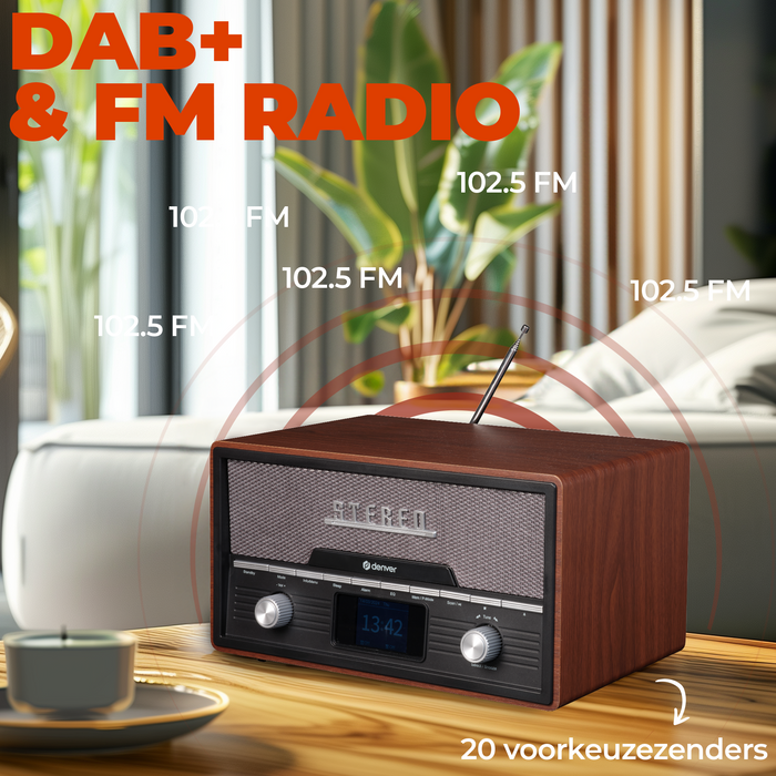 Denver DAB Radio CD Speler - Retro Radio - Bluetooth - 20 voorkeuzezenders - DAB /FM / AUX - MDA525