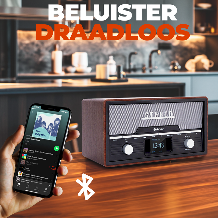 Denver DAB Radio CD Speler - Retro Radio - Bluetooth - 20 voorkeuzezenders - DAB /FM / AUX - MDA525