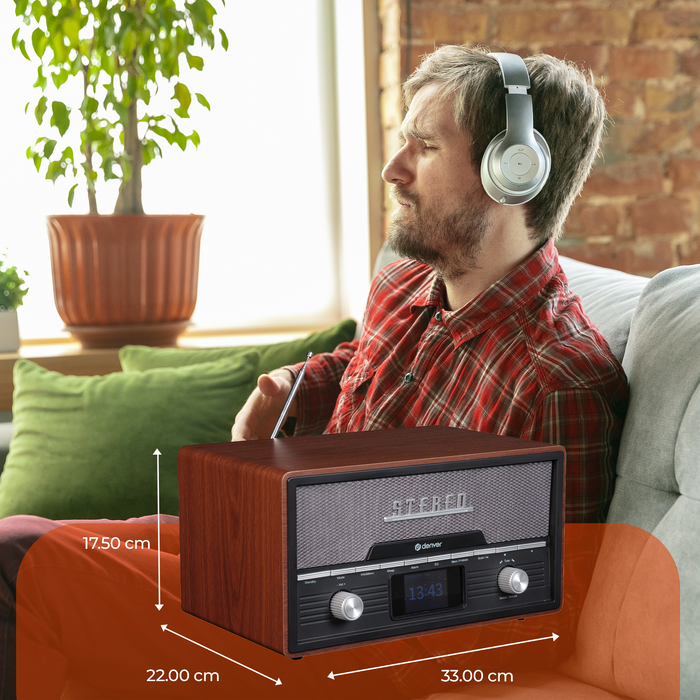 Denver DAB Radio CD Speler - Retro Radio - Bluetooth - 20 voorkeuzezenders - DAB /FM / AUX - MDA525