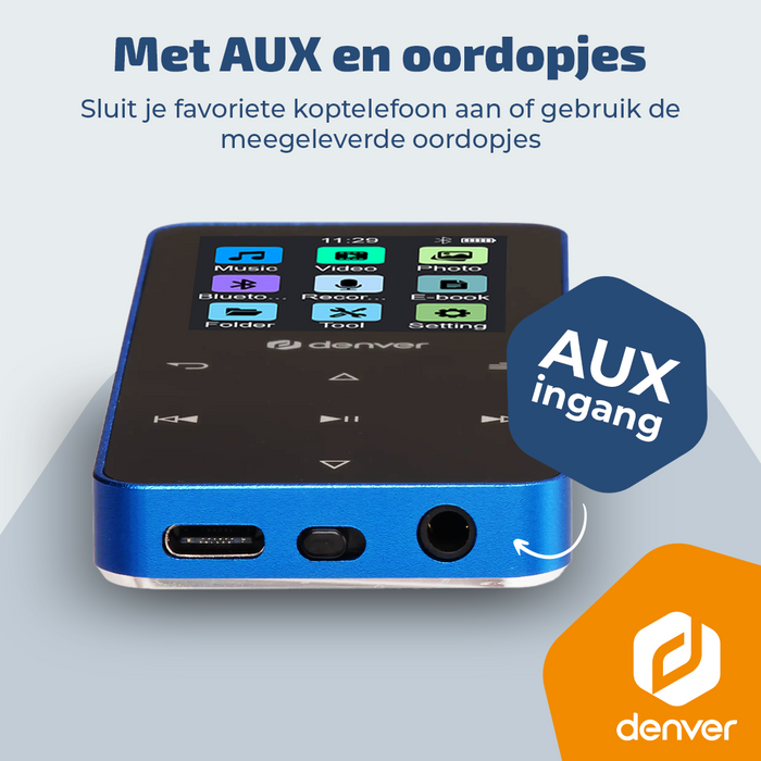Denver MP3/MP4 Speler - Bluetooth - Shuffle/Repeat - SD kaart tot 128GB - Incl. oordopjes - Dictafoon - MP1830