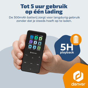 Denver MP3/MP4 Speler - Bluetooth - Shuffle/Repeat - SD kaart tot 128GB - Incl. oordopjes - Dictafoon - MP1830