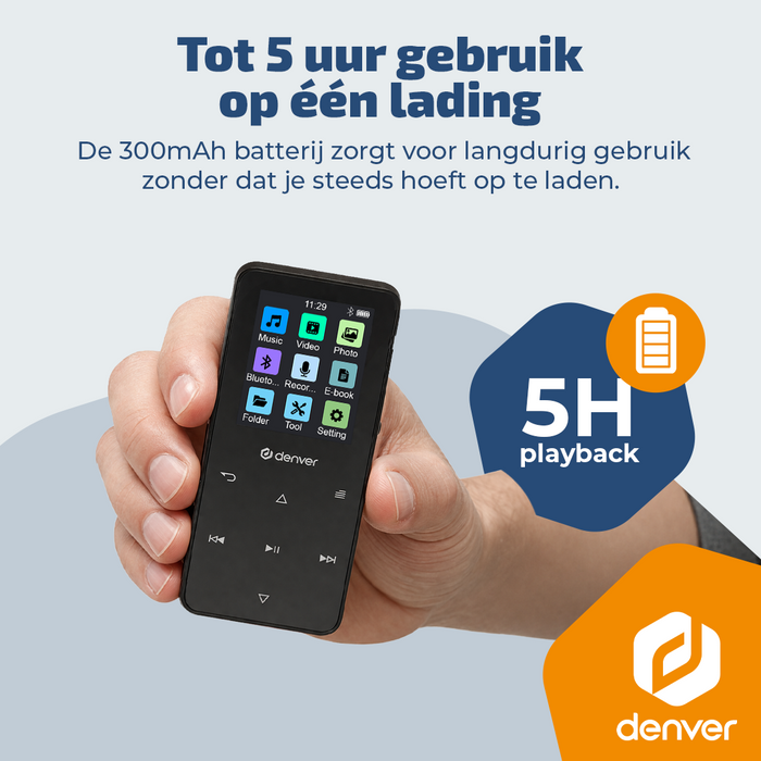 Denver MP3/MP4 Speler - Bluetooth - Shuffle/Repeat - SD kaart tot 128GB - Incl. oordopjes - Dictafoon - MP1830