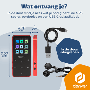Denver MP3/MP4 Speler - Bluetooth - Shuffle/Repeat - SD kaart tot 128GB - Incl. oordopjes - Dictafoon - MP1830