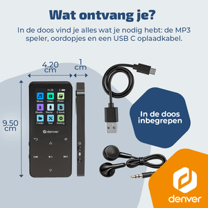 Denver MP3/MP4 Speler - Bluetooth - Shuffle/Repeat - SD kaart tot 128GB - Incl. oordopjes - Dictafoon - MP1830