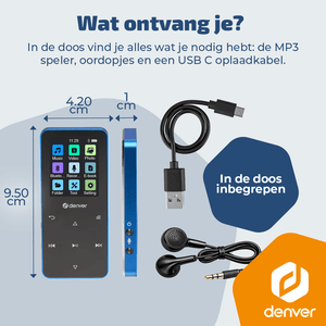 Denver MP3/MP4 Speler - Bluetooth - Shuffle/Repeat - SD kaart tot 128GB - Incl. oordopjes - Dictafoon - MP1830