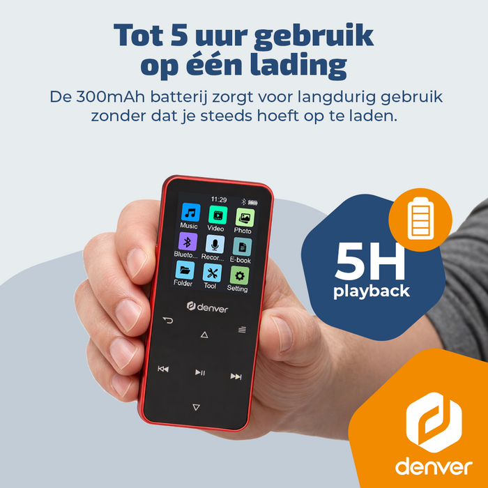 Denver MP3/MP4 Speler - Bluetooth - Shuffle/Repeat - SD kaart tot 128GB - Incl. oordopjes - Dictafoon - MP1830