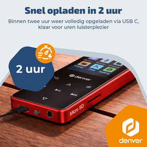 Denver MP3/MP4 Speler - Bluetooth - Shuffle/Repeat - SD kaart tot 128GB - Incl. oordopjes - Dictafoon - MP1830