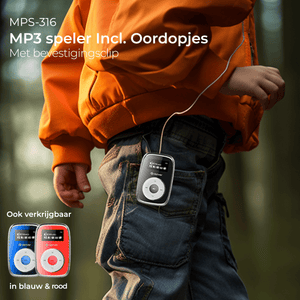 Denver MP3 Speler Incl. Oordopjes - uitbreidbaar tot 32GB - Shuffle modus - Kinderen & Volwassenen - Bevestigingsclip - AUX - MicroSD - MPS316