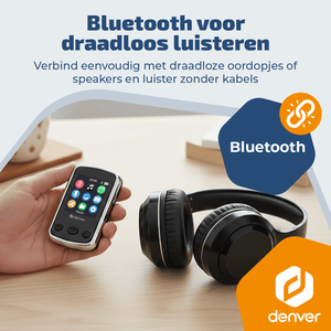 Denver MP3 Speler Incl oordopjes - Uitbreidbaar tot 128GB - Shuffle/Repeat Modus - Kinderen en volwassenen - Bevestigingsclip - AUX - MPS320B