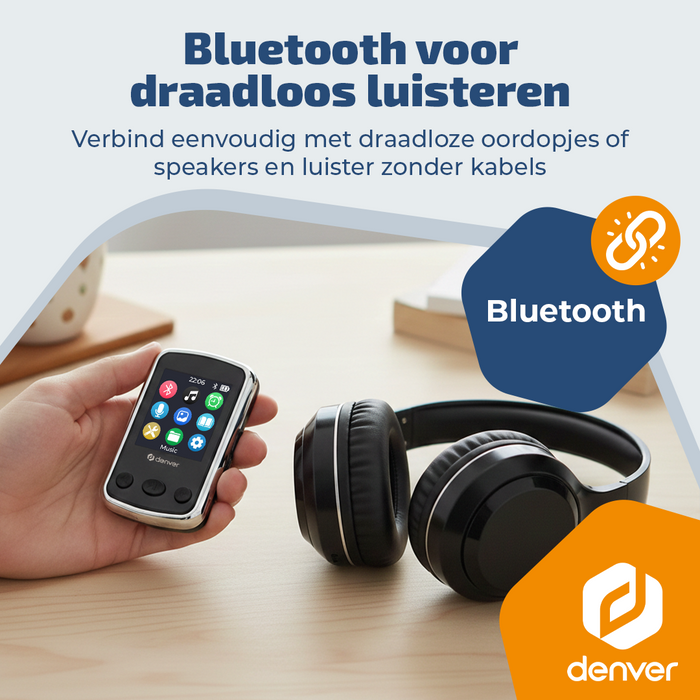 Denver MP3 Speler Incl oordopjes - Uitbreidbaar tot 128GB - Shuffle/Repeat Modus - Kinderen en volwassenen - Bevestigingsclip - AUX - MPS320B