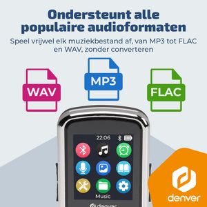 Denver MP3 Speler Incl oordopjes - Uitbreidbaar tot 128GB - Shuffle/Repeat Modus - Kinderen en volwassenen - Bevestigingsclip - AUX - MPS320B