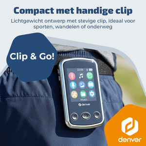 Denver MP3 Speler Incl oordopjes - Uitbreidbaar tot 128GB - Shuffle/Repeat Modus - Kinderen en volwassenen - Bevestigingsclip - AUX - MPS320B