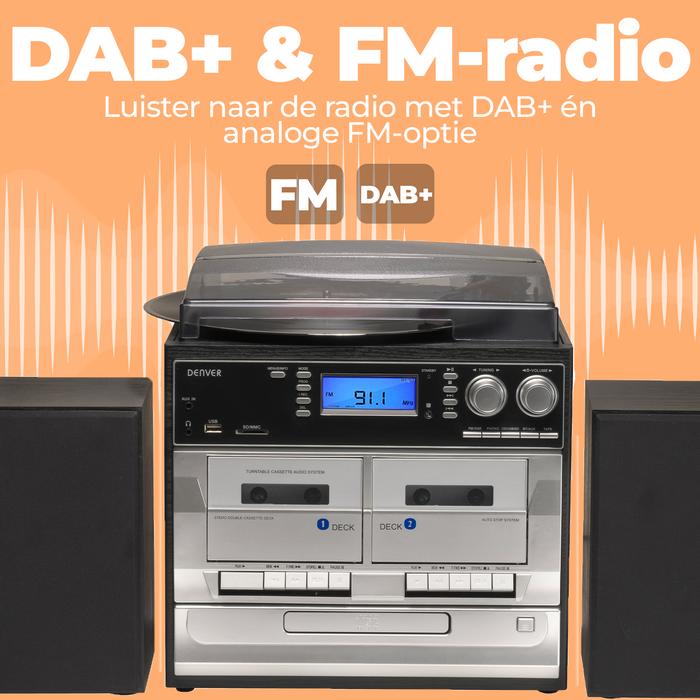Denver Retro Platenspeler - DAB Radio - CD Speler - Dubbele Cassette - MRD166