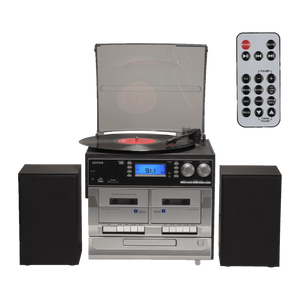 Denver MRD166 retro platenspeler met dubbel cassettedeck, cd en afstandsbediening