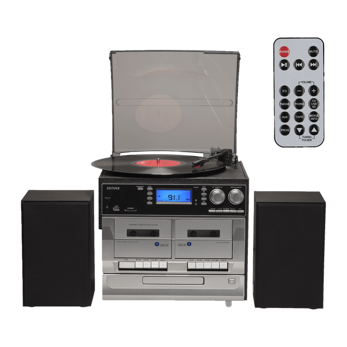 Denver MRD166 retro platenspeler met dubbel cassettedeck, cd en afstandsbediening