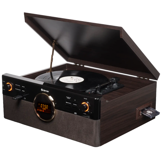 [Darkwood] Denver Retro Platenspeler - DAB+/FM Radio - CD - Cassette - Bluetooth - Auto stop - MRD180