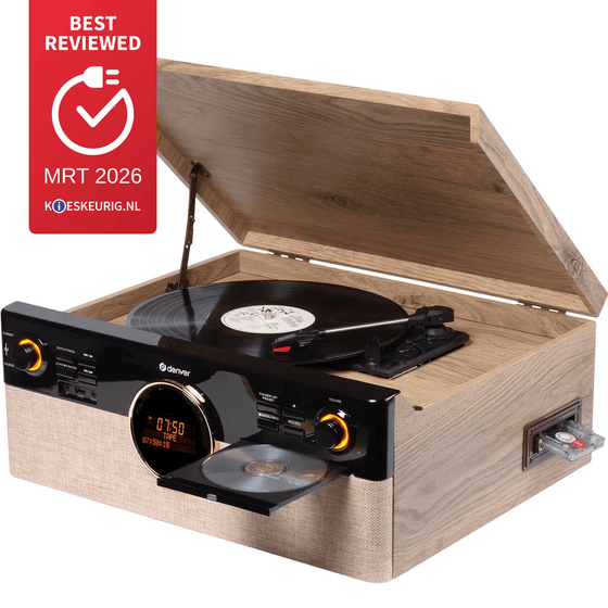 [Lightwood] Denver Retro Platenspeler - DAB+/FM Radio - CD - Cassette - Bluetooth - Auto stop - MRD180