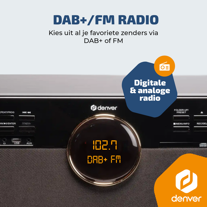 Denver Retro Platenspeler - DAB+/FM Radio - CD - Cassette - Bluetooth - Auto stop - MRD180