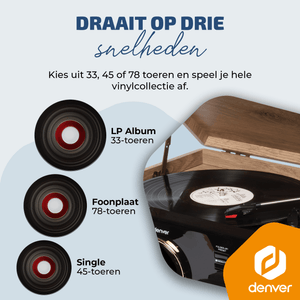 Denver Retro Platenspeler - DAB+/FM Radio - CD - Cassette - Bluetooth - Auto stop - MRD180