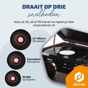 Denver Retro Platenspeler - DAB+/FM Radio - CD - Cassette - Bluetooth - Auto stop - MRD180