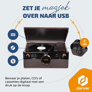 Denver Retro Platenspeler - DAB+/FM Radio - CD - Cassette - Bluetooth - Auto stop - MRD180