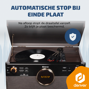 Denver Retro Platenspeler - DAB+/FM Radio - CD - Cassette - Bluetooth - Auto stop - MRD180