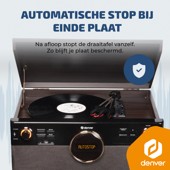 Denver Retro Platenspeler - DAB+/FM Radio - CD - Cassette - Bluetooth - Auto stop - MRD180