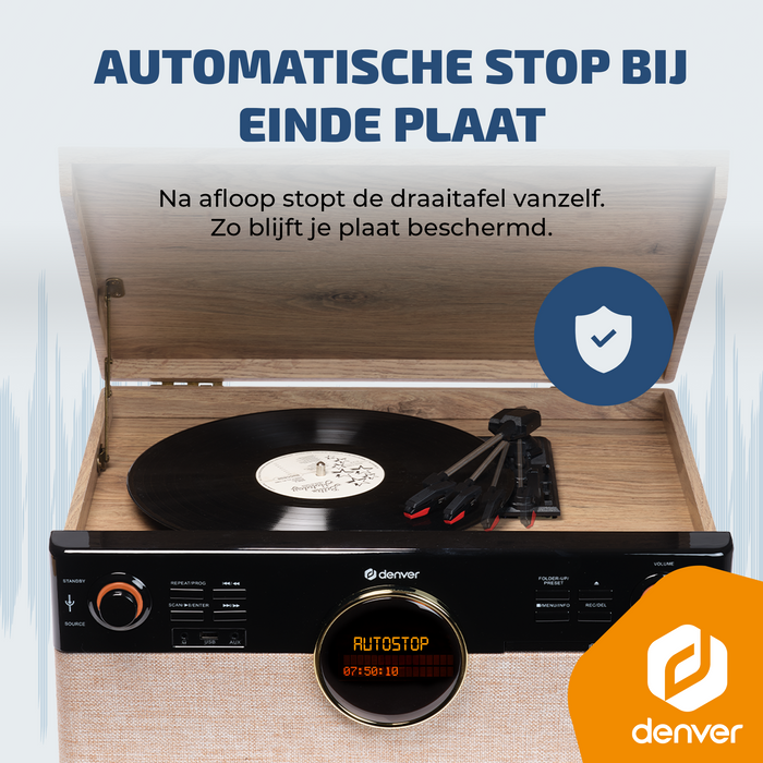 Denver Retro Platenspeler - Radio - CD - Cassette - Bluetooth - Auto stop - MRD180 - Denvershop