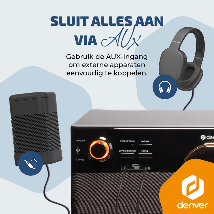 Denver Retro Platenspeler - DAB+/FM Radio - CD - Cassette - Bluetooth - Auto stop - MRD180