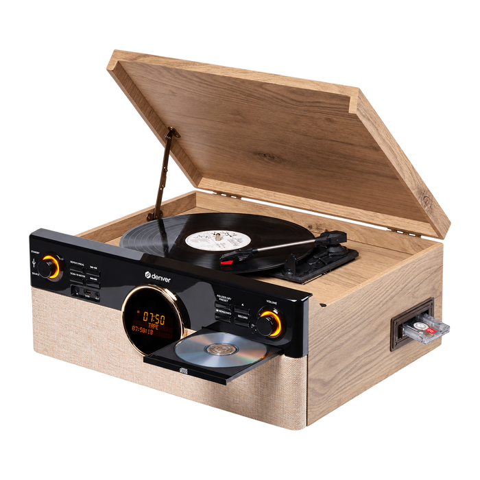 Denver Retro Platenspeler - DAB+/FM Radio - CD - Cassette - Bluetooth - Auto stop - MRD180