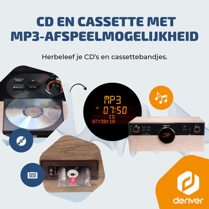 Denver Retro Platenspeler - Radio - CD - Cassette - Bluetooth - Auto stop - MRD180 - Denvershop