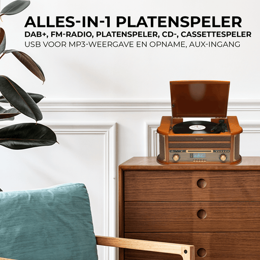[Darkwood] - Denver Retro Platenspeler - DAB Radio - CD Speler - Cassette - MRD51 - Denvershop