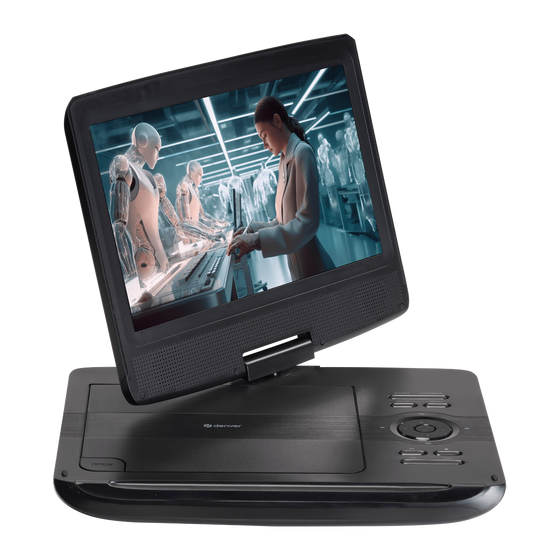 Denver MT1097 draagbare dvd-speler, vooraanzicht met geopend scherm van 10 inch