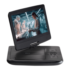 Denver MT1097 draagbare dvd-speler, vooraanzicht met geopend scherm van 10 inch