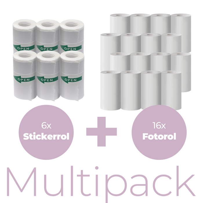 Denver Multipack Papierrollen en Stickerrollen voor kindercamera met printer en pocketprinter (22 rolletjes) - Denvershop